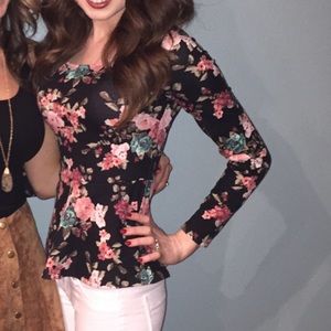 Floral peplum long sleeve top